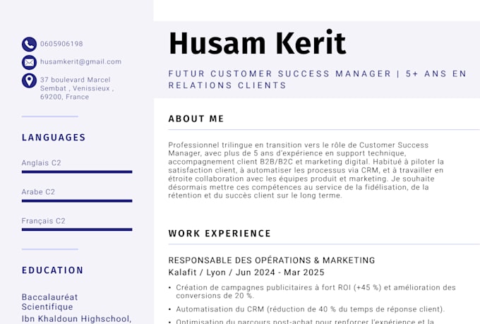 craft a professional optimized CV or resume